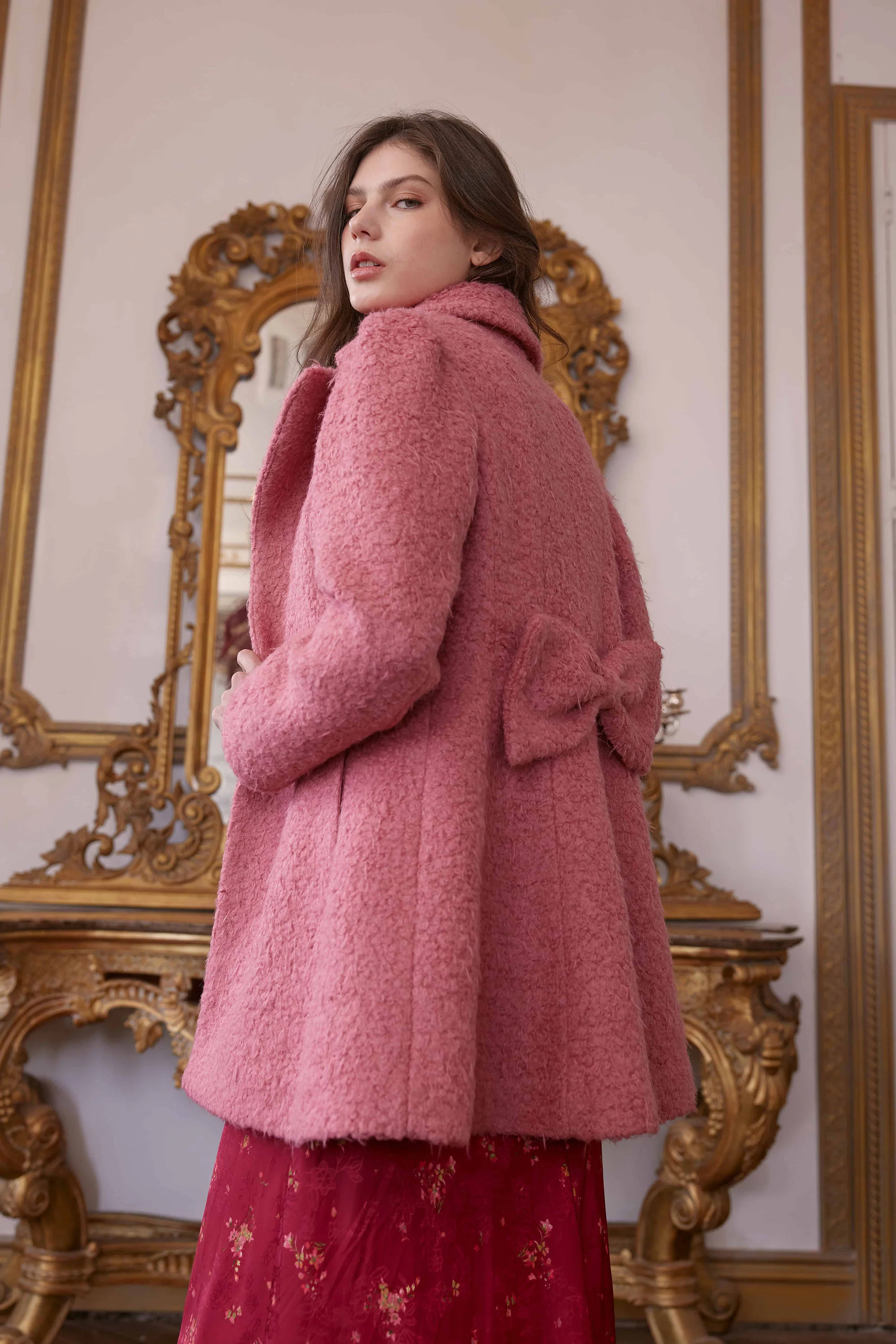 Laurence Puff Sleeve Wool Coat in Rouge | American Heiress