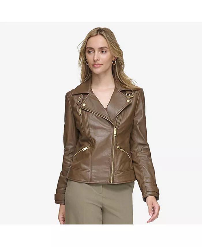 Salla smooth Asymmetrical lamb Women's leather moto jacket | Macy's