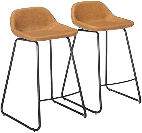 Cortesi Home Ava Counterstools in Saddle Brown faux Leather, 25" High,CH-CS624959 | Amazon (US)