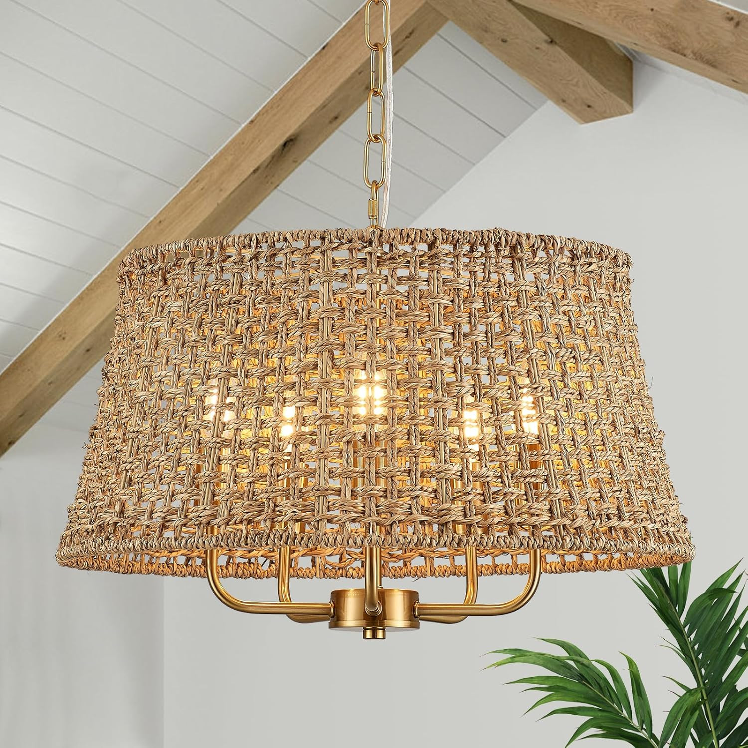 Hand-Woven Rattan Chandelier Vintage Farmhouse Boho Bamboo Chandeliers Light Fixture Retro Drum W... | Amazon (US)