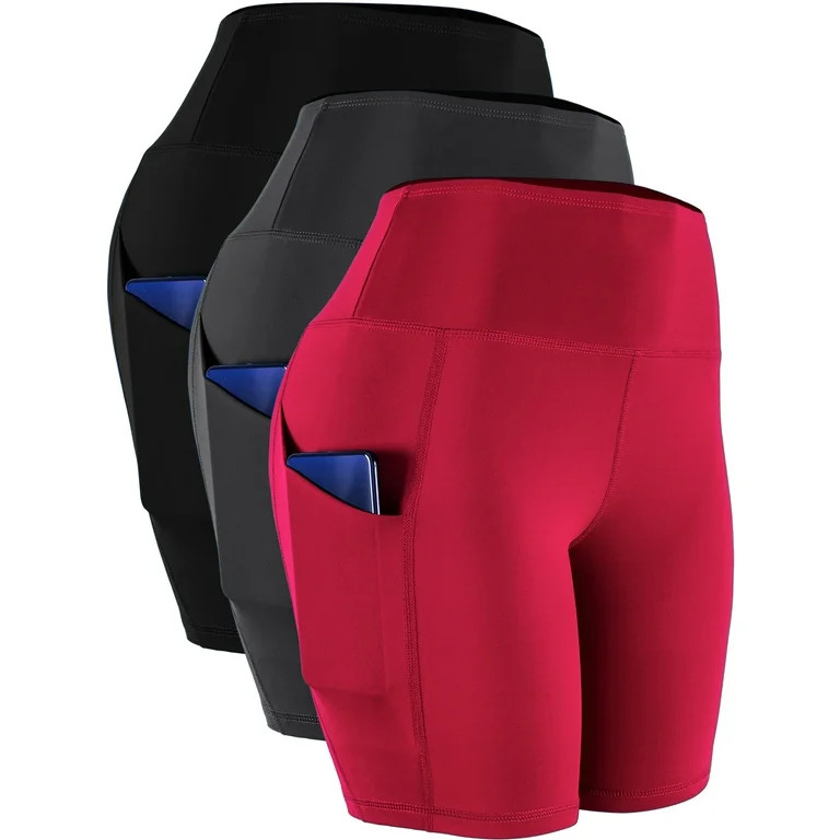 NELEUS Womens High Waist Yoga Shorts for Bike Running Two Side Pockets,Black+Gray+Red,US Size S | Walmart (US)