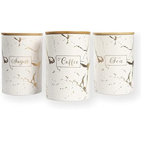 White Kitchen Ceramic Canister Sets,Airtight Set of 3 Coffee Sugar Tea Storage Containers Pots Jars  | Amazon (US)