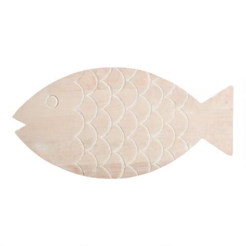 Extra Large Whitewash Wood Fish Shaped Serving Board | World Market