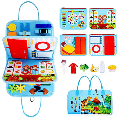 Guolely Busy Board Montessori Toys, Preschool Learning Activities Educational Toy - Busy Book Travel Sensory Toy for 1-6 Year Old Toddlers,Boys & Girls & Autistic (Sky-Blue Dinosaurs) | Amazon (US)
