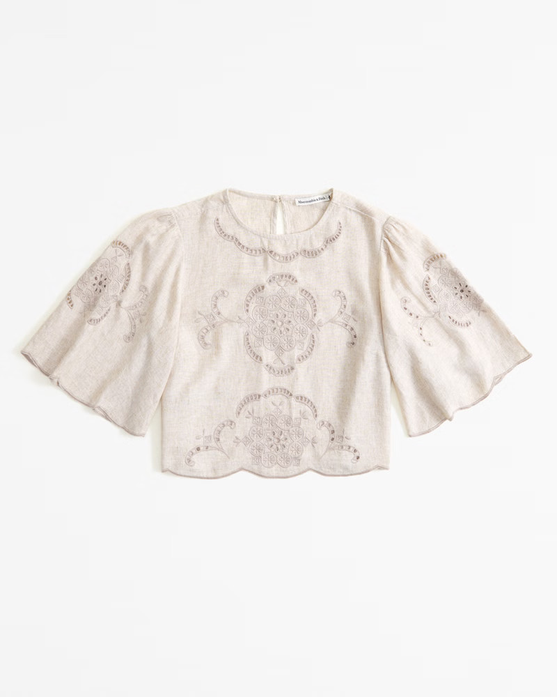 Women's Angel Sleeve Embroidered Tee | Women's Tops | Abercrombie.com | Abercrombie & Fitch (US)