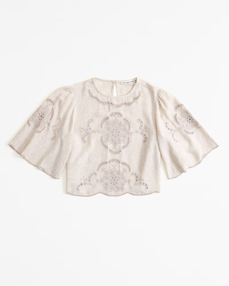 Women's Angel Sleeve Embroidered Tee | Women's | Abercrombie.com | Abercrombie & Fitch (US)