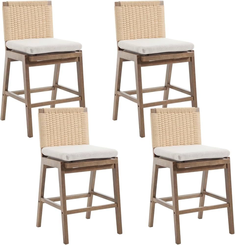 DUOMAY Modern Bar Stools Set of 4, 27" Counter Height Barstools with Woven Back, Linen Upholstere... | Amazon (US)