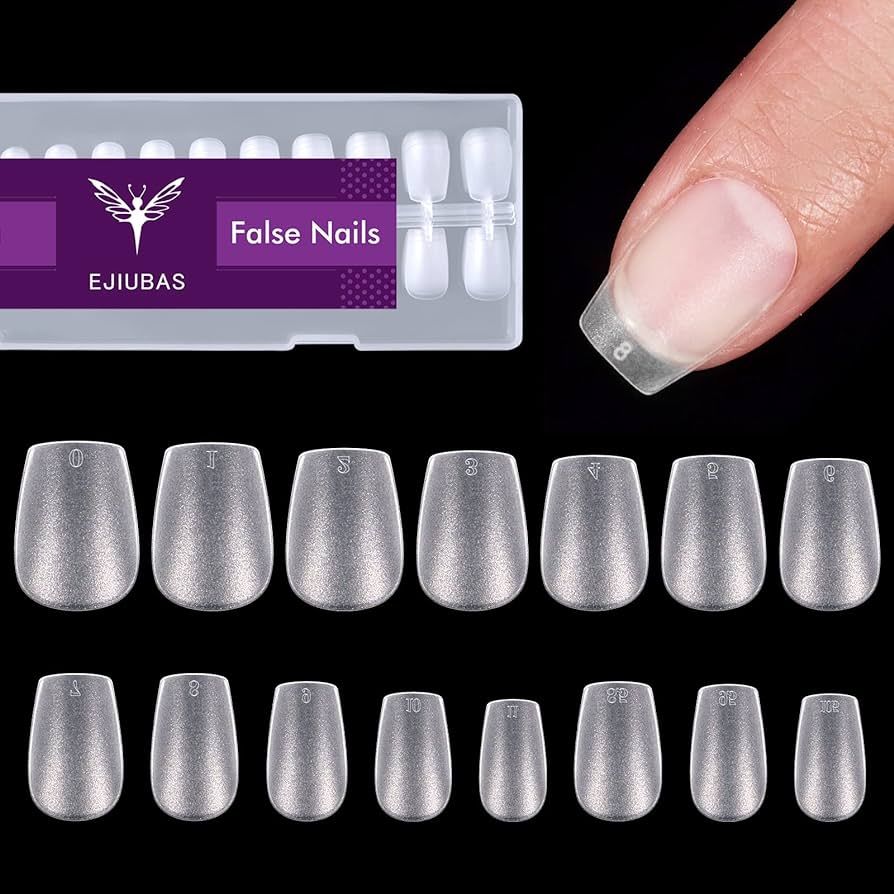 Ejiubas Short Coffin Nail Tips, 15 Sizes Pre-buff Finish Soft Gel Nail Tips, 300Pcs Ultra Fit & N... | Amazon (US)