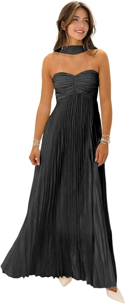 Flowy Chiffon Bridesmaid Dress with Scarf Strapless Formal Evening Dresses QAN002 | Amazon (US)