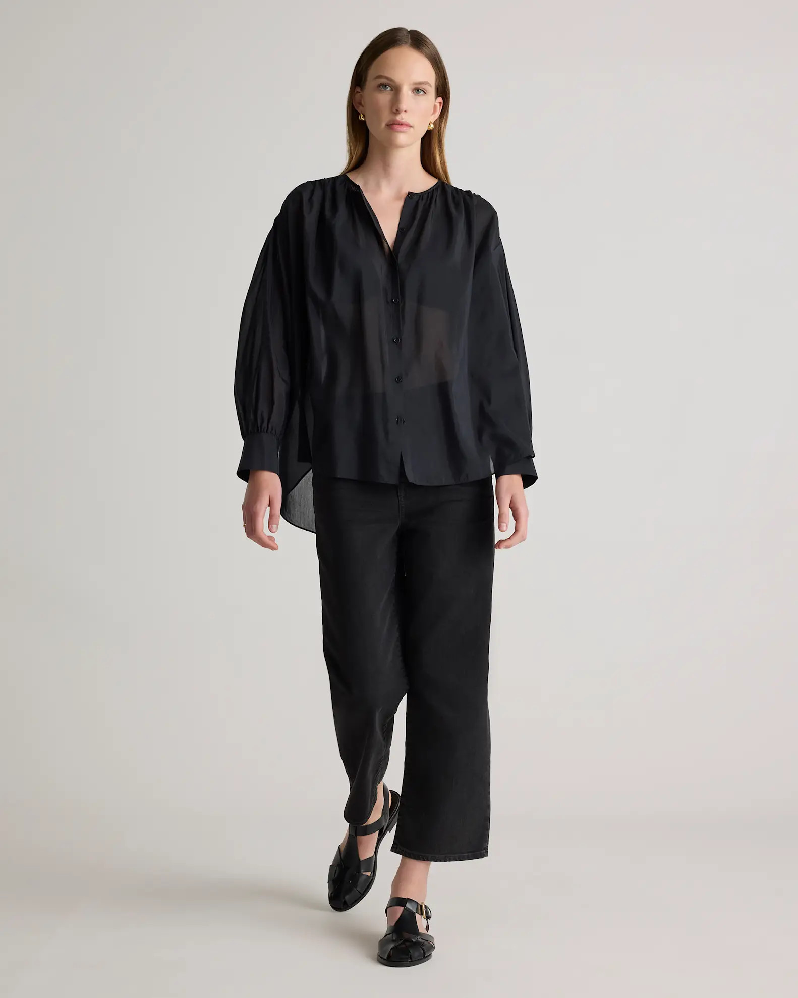 Cotton-Silk Voile Blouson Blouse | Quince