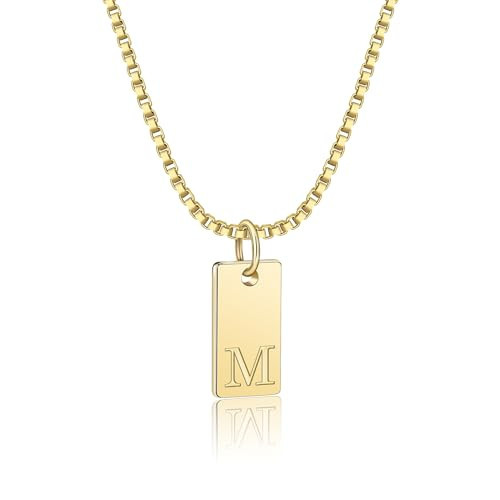 AILUOR Dainty Initial Necklace, 14K Gold Plated Brass, M, Women, Fashion Jewelry, Initial Pendant, Gold, 16 inches, Box Chain, Lobster Clasp | Amazon (US)