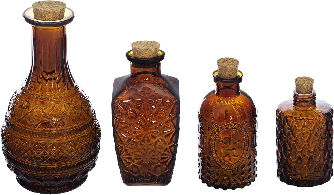 MyGift Vintage Embossed Amber Glass Decorative Reed Diffusers with Cork Lids, Small Apothecary St... | Amazon (US)