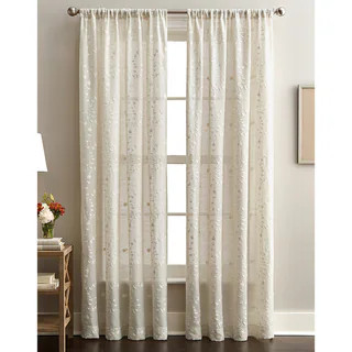 Lynette Floral Embroidered Rod Pocket Curtain Panel - Bed Bath & Beyond - 16391470 | Bed Bath & Beyond