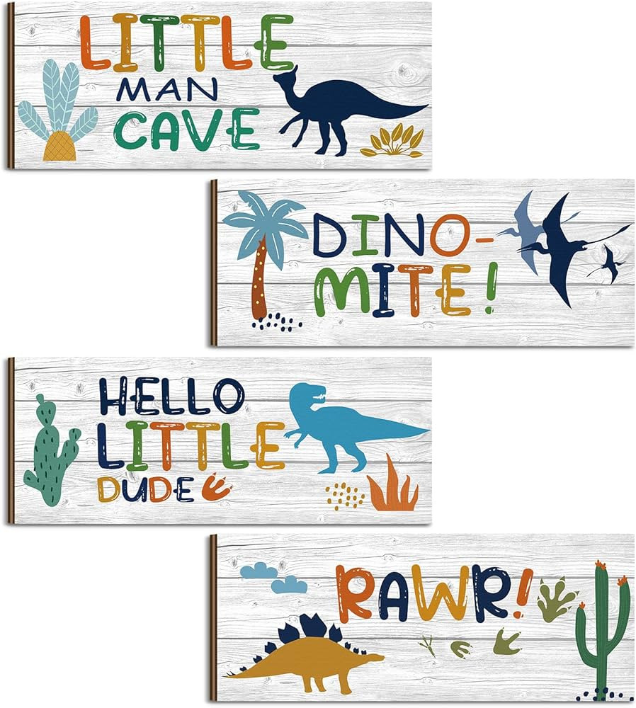 4 Pcs Dinosaur Room Bedroom Decor Boys Dinosaur Wall Decor, Motivational Quote Wood Dinosaur Deco... | Amazon (US)