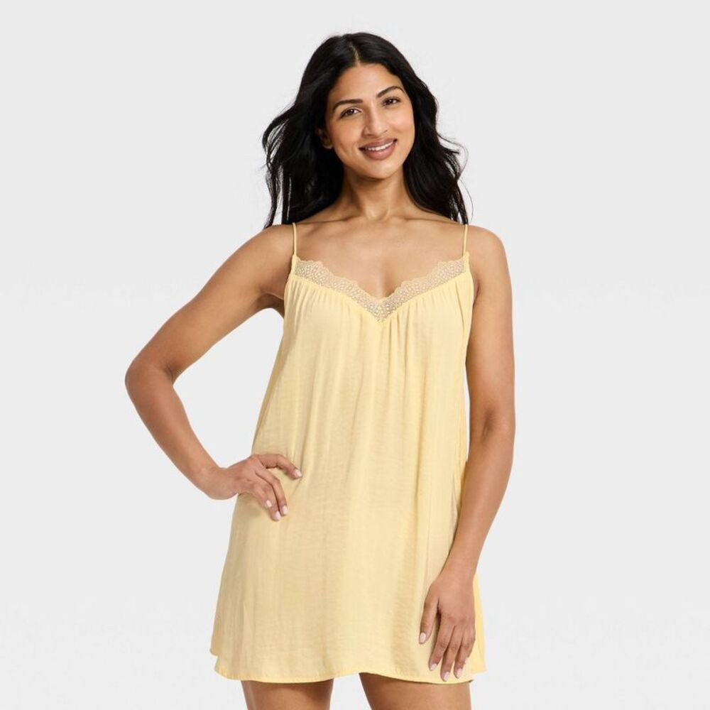 Auden - Women's Luxury Collection Lace Trim Satin Chemise  Yellow | Poshmark