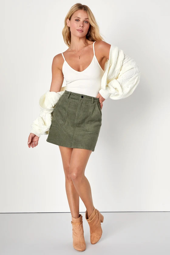 Excellent Charm Olive Green Corduroy Mini Skirt | Lulus