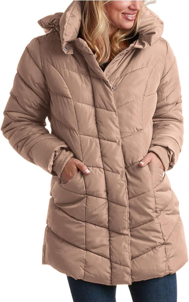 Steve Madden Women's Long Chevron Quilted Outerwear Jacket | Amazon (US)