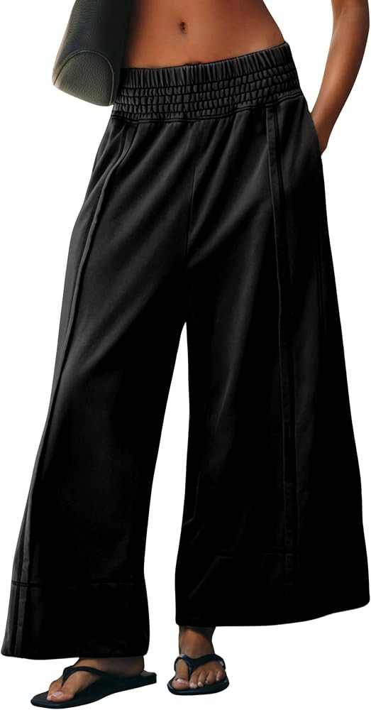 Tanming Womens Wide Leg Pants Cotton Stretchy High Waisted Palazzo Pants Daily Workout Wear Loung... | Amazon (US)