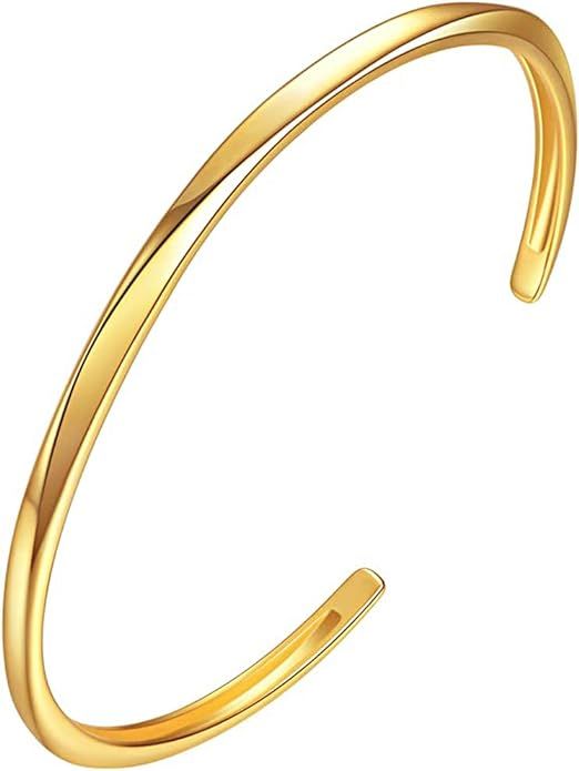 E Gold Bracelets for Women, 14K Gold Plated Bangles Bracelets with Cubic Zirconia Stones Lightwei... | Amazon (US)
