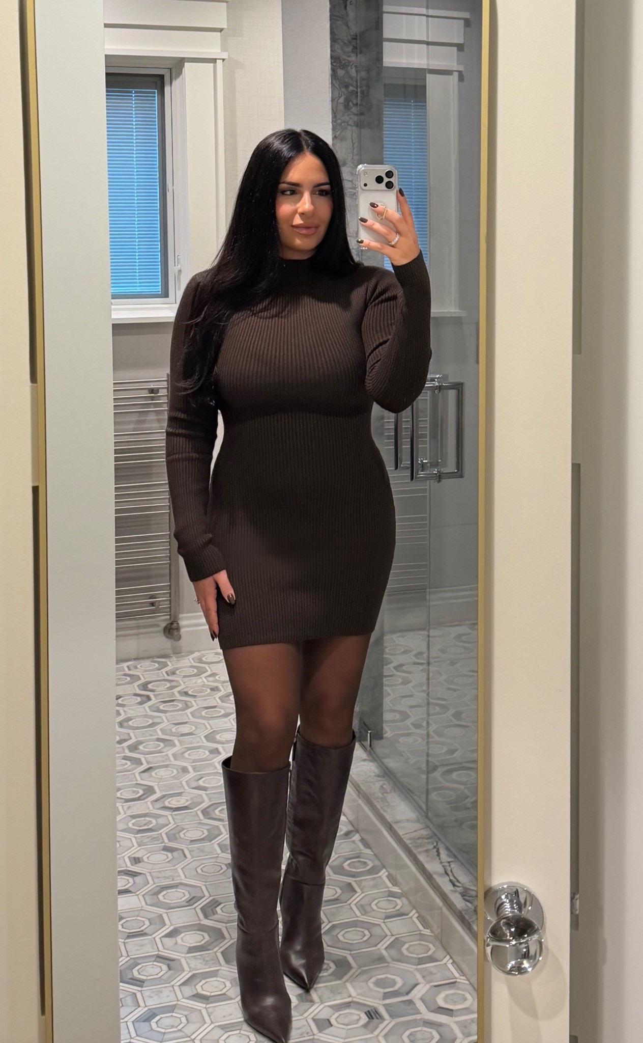 Fall sweater dress, brown sweater dress, chocolate brown dress, brown boots, brown tights, fall outfit 

#LTKSeasonal