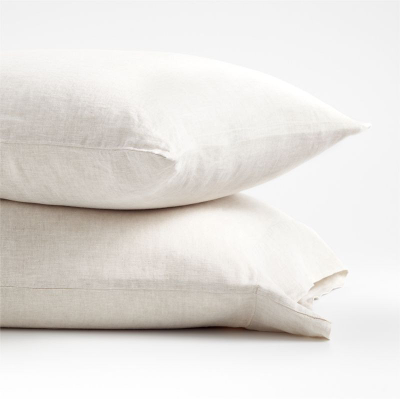 European Flax -Certified Linen Warm Natural Standard Pillowcases, Set of 2 | Crate & Barrel | Crate & Barrel