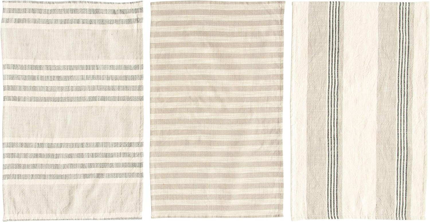 Creative Co-op Tan & Grey Striped Cotton Tea Towels (Set of 3 Pieces) Entertaining Textiles, Grey... | Amazon (US)