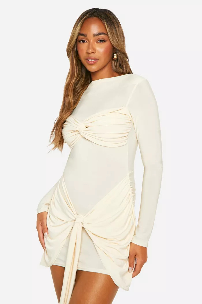 Ruched Twist Detail Mini Dress | boohoo (US & Canada)
