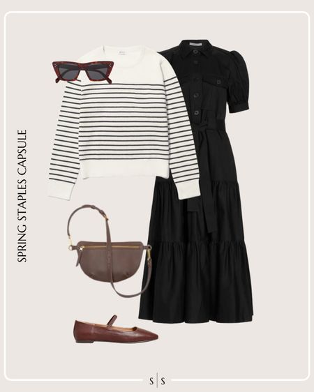 Spring Staples Capsule Wardrobe outfit idea | black shirt dress, striped sweater, ballet flats, hands free sling bag, sunglassess

See the entire staples capsule on thesarahstories.com ✨ 


#LTKstyletip