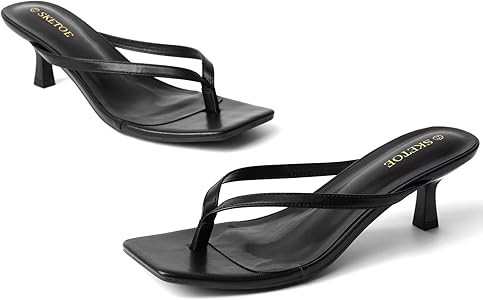 Kitten Heels for Women Square Toe Sandals Flip Flop Heels Thong Sandals Comfortable Summer 2 Inch... | Amazon (US)