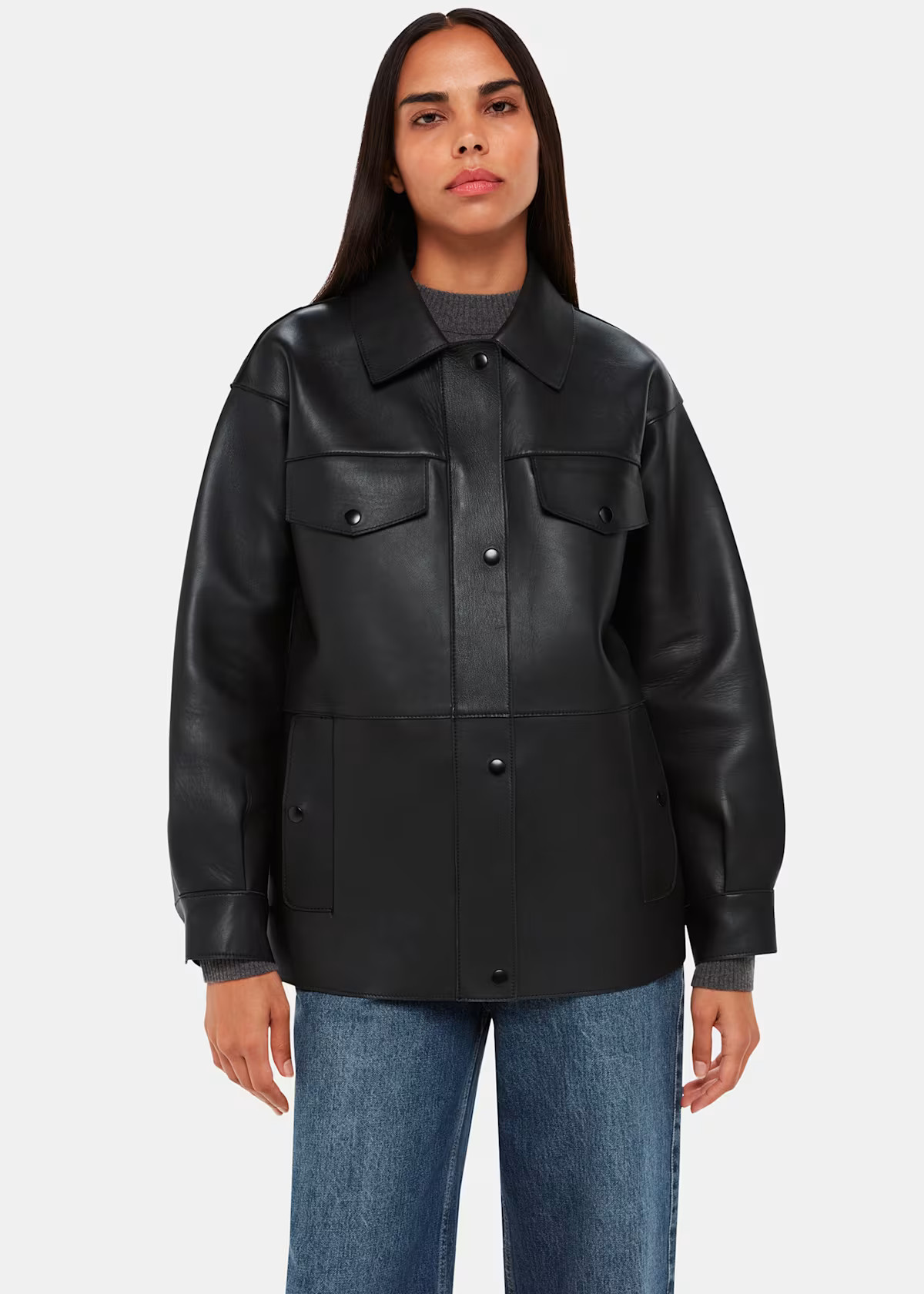 Black Clean Bonded Leather Jacket | WHISTLES | Whistles AU | | Whistles