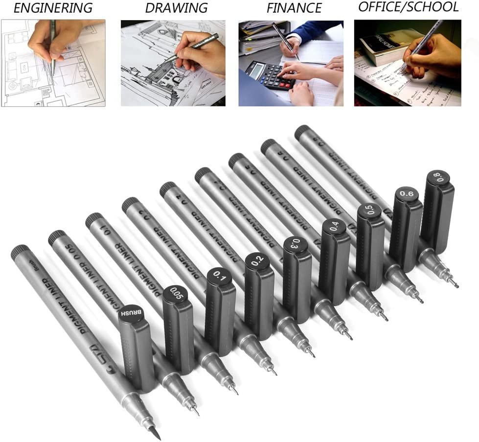 Amazon.com : Precision Micro-Line Pens, Set of 9 Black Micro-Pen Fineliner Ink Pens, Waterproof A... | Amazon (US)
