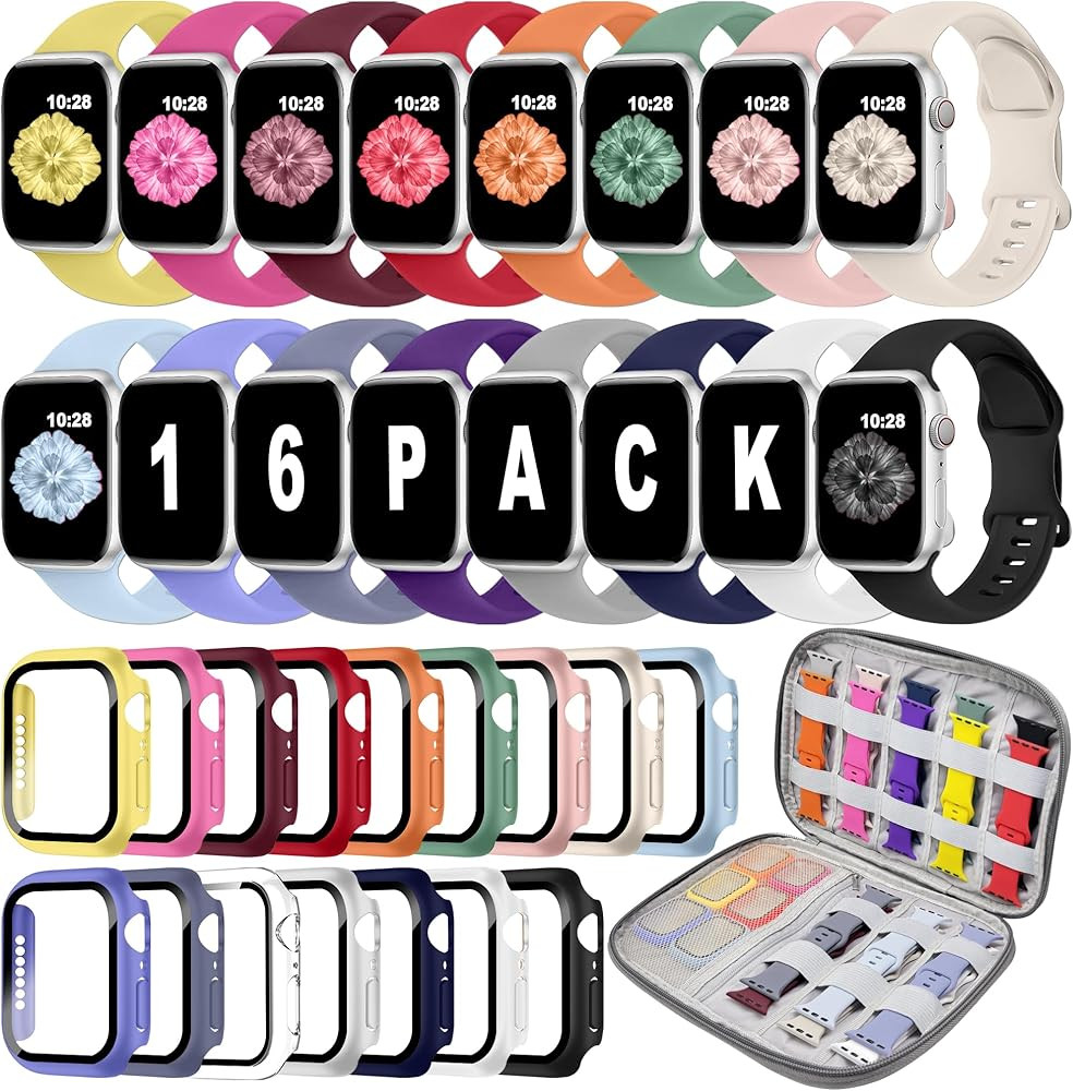 16 Pack Sport Band Compatible with Apple Watch Bands 40mm 41mm 42mm 44mm 45mm 46mm for Women Men,... | Amazon (US)