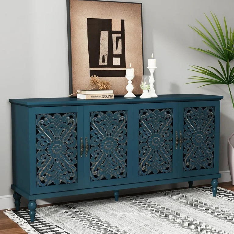 HLR 63'' Mid Century Vintage Sideboards Buffets Cabinet with 4 Doors Storage for Kitchen Dining, ... | Walmart (US)