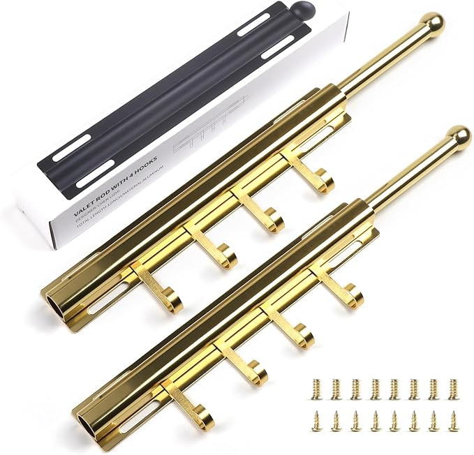 12" Valet Rod for Closet Pull Out With 4 Hooks Valet Rods for Closets (2Pack Gold) Closet Valet R... | Amazon (US)