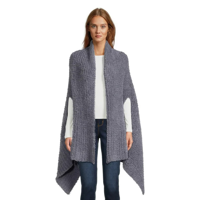Time and Tru Women's Solid Cozy Ribbed Ruana Wrap | Walmart (US)