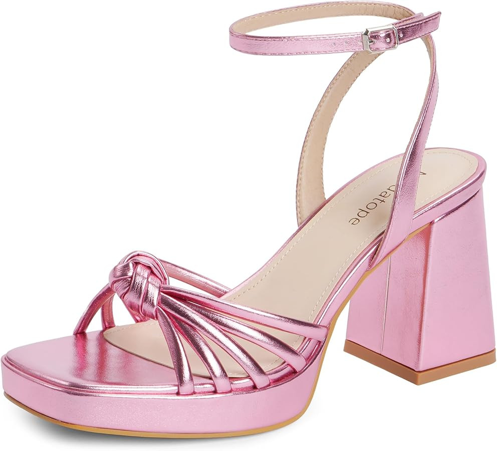 Modatope Platform Bow Sandals for Women Chunky Heel Strappy Platform Heels Square Open Toe Heeled... | Amazon (US)