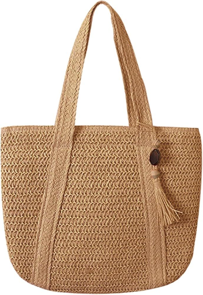 DUPAND Straw Beach Tote Bag for Women Woven Large Beach Bag Beach Purse Vacation Hand-Woven Summe... | Amazon (US)