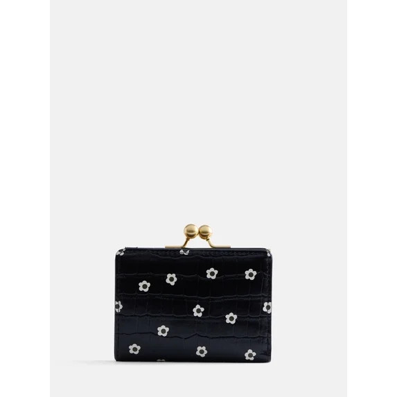 Free Assembly Women's Kiss Lock Frame Wallet, Croco Black | Walmart (US)