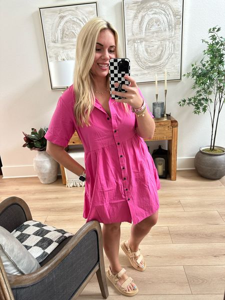 Wearing my normal size large in this light weight button up dress from Amazon! 
Target sandals are on sale this week for Target circle week! 

Amazon finds, bump friendly dress, maternity dress 

#LTKshoecrush #LTKbump #LTKxTarget