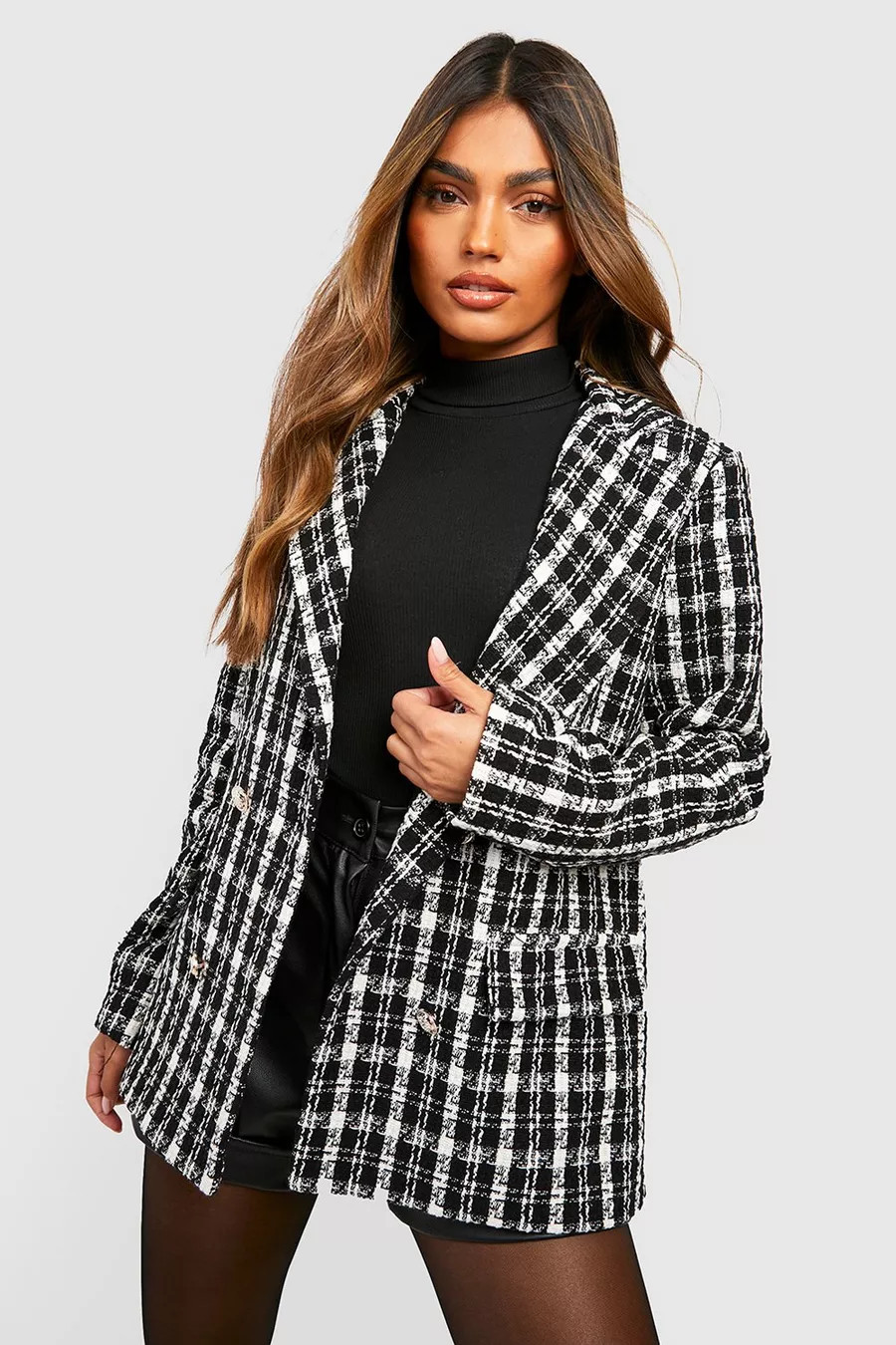Premium Boucle Check Relaxed Fit Blazer | Boohoo.com (UK & IE)