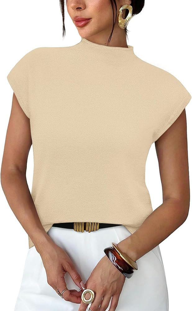 Sampeel Womens Short Sleeve Sweater Mock Neck Summer Top Dressy Casual Basic Knit Pullover Shirt | Amazon (US)