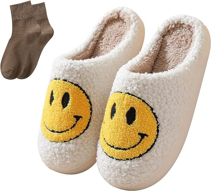 Smiley Face Slippers for Women Men,Retro Soft Cozy Comfy Plush Lightweight House Slippers Slip-on... | Amazon (US)
