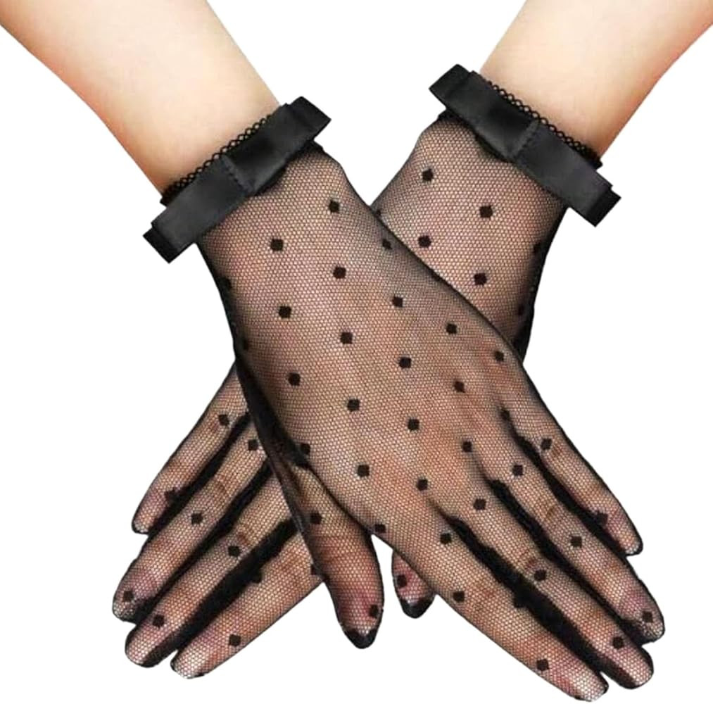 Gothic Black Lace Gloves, Sheer Mesh Short Opera Gloves with Bow, Y2k Lolita Costume Accessories | Amazon (UK)