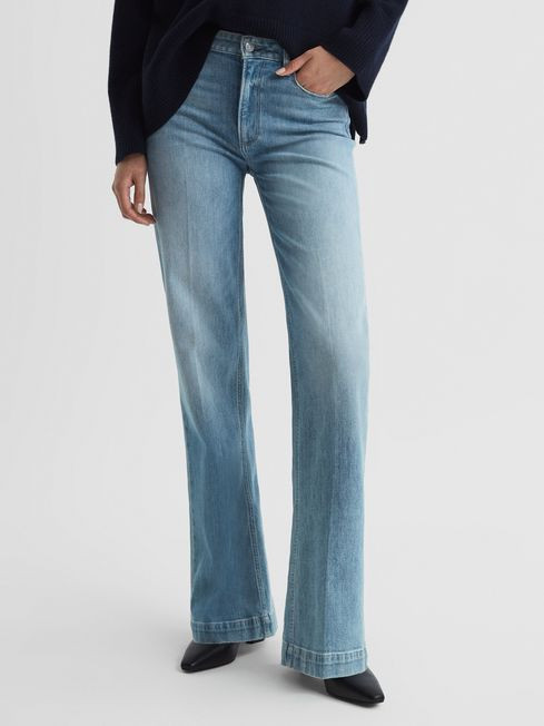 Paige High Rise Distressed Flared Jeans | Reiss UK