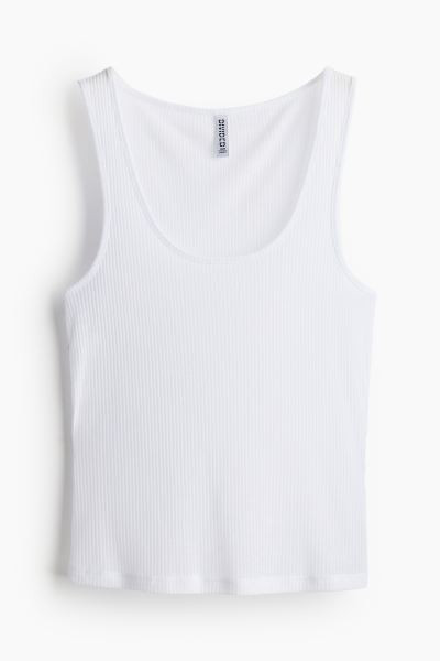 Sheer Ribbed Tank Top - White - Ladies | H&M US | H&M (US + CA)