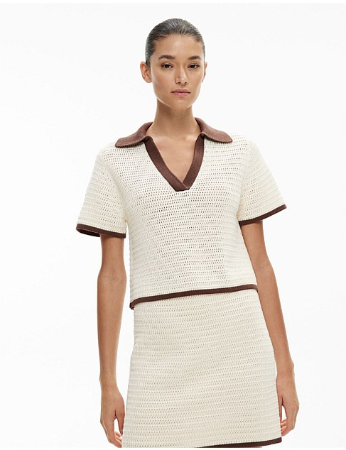 Stitch Detail Polo Knit | David Jones (Australia & New Zealand)