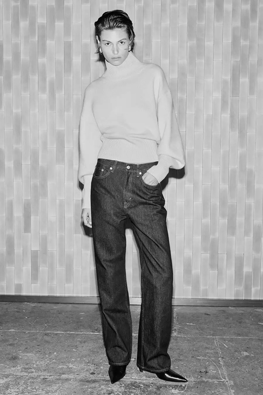 FUNNEL-NECK WAISTED WOOL SWEATER - CREAM - Knitwear - COS | COS (US)