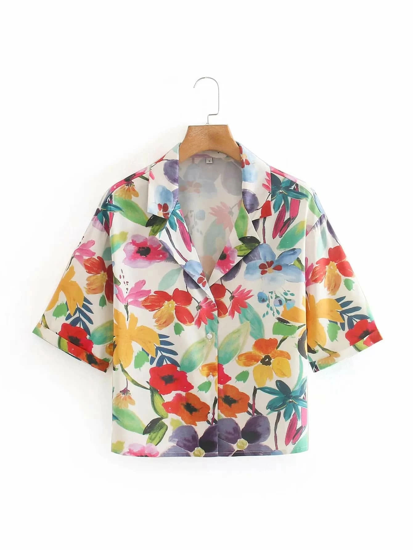 Floral Print Lapel Neck Blouse | SHEIN