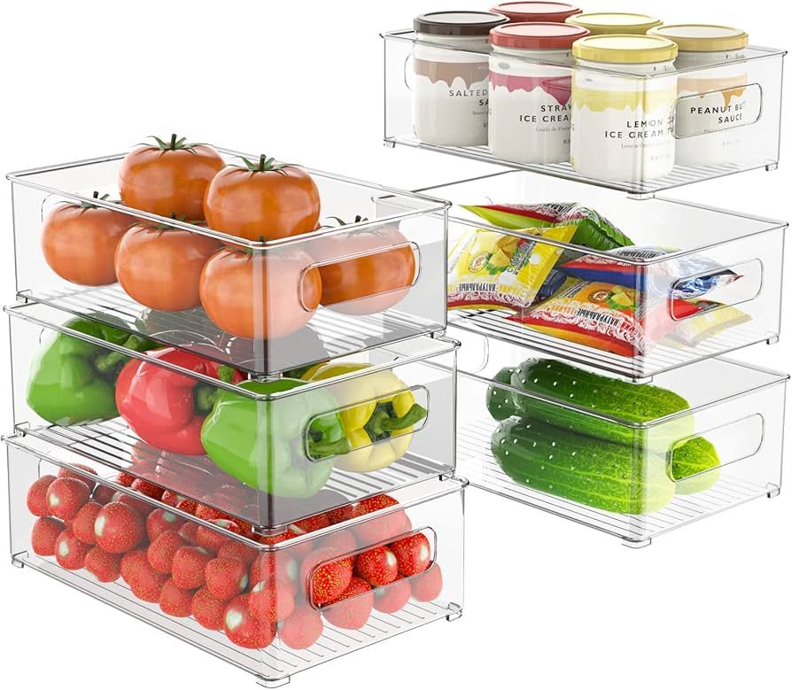 Refrigerator Organizer Bins - 6 Pack Fridge Organizers and Storage Clear, Three Size Clear Stacka... | Amazon (US)