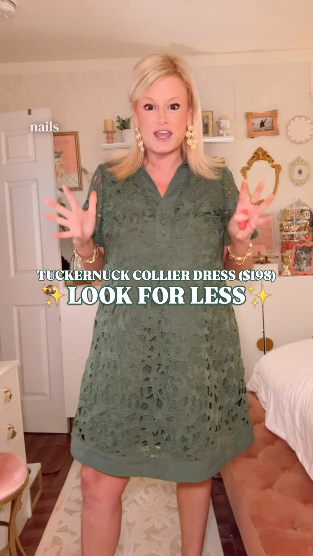 Tuckernuck Collier dress look for less | green crochet dress | fall transition dress | Belk dress | Crown & Ivy dress

The $198 Tuckernuck Collier look is back in the chat, and this green Crown & Ivy dress is entirely too good for the price. 

This is the one I’d wear now with sandals, then take straight into early fall with flats, loafers, riding boots, a cardigan, or a cropped jacket. The forest green makes it feel more fall transition than summer only.

It has the collared V neckline, short sleeves, button front detail, straight mini shift silhouette, crochet style overlay, fully lined body, and 34 inch length. 

I’m in the regular medium. It also comes in petite sizing. Sizes are already moving fast! 

This works for late summer outfits, fall transition outfits, teacher outfits, work outfits, church, brunch, lunch dates, casual office days, school events, tailgates, wedding weekends, showers, and vacation dinners.

Tuckernuck Collier dress look for less, Tuckernuck look for less, Tuckernuck inspired dress, Belk dress, Belk finds, Crown and Ivy dress, Crown & Ivy dress, green crochet dress, forest green dress, green mini dress, crochet mini dress, eyelet mini dress, collared dress, V neck dress, shift dress, fully lined dress, petite dress, regular size dress, fall transition dress, late summer outfit, early fall outfit, teacher outfit ideas, back to school teacher outfits, work dress women, business casual dress, church dress, brunch dress, shower dress, casual wedding guest dress, preppy fall dress, classic preppy style, designer look for less

#LTKFindsUnder100 #BelkFinds #Tuckernuck #LookForLess #FallTransition #TeacherOutfit #Workwear #PreppyStyle #WorkOutfits

#LTKSeasonal #LTKWorkwear #LTKootd